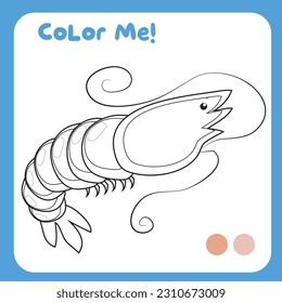 Coloring a shrimp the sea animal . Sea animals coloring book. Coloring activity for children. Printable educational printable coloring worksheet. Vector illustration file.