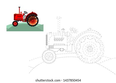 Coloring. Simple educational game for children. Vector illustration of a tractor.