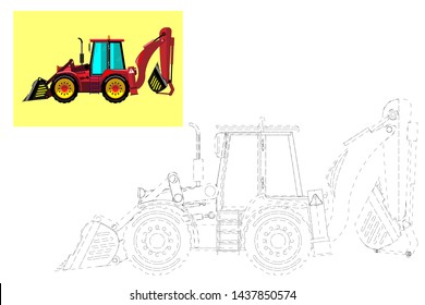 Coloring. Simple educational game for children. Vector illustration of a excavator.