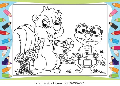 coloring skunk and lizard for kids