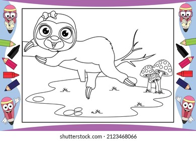 coloring sloth animal cartoon for kids