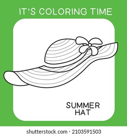 Coloring summer items worksheet page. Educational printable coloring worksheet. Coloring game for preschool children. Black and white vector illustration. Motor skills education.