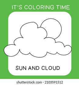 Coloring summer items worksheet page. Educational printable coloring worksheet. Coloring game for preschool children. Black and white vector illustration. Motor skills education.