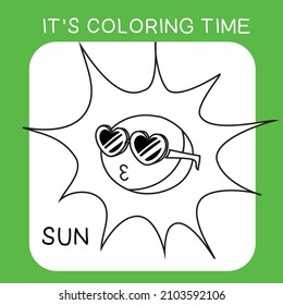 Coloring summer items worksheet page. Educational printable coloring worksheet. Coloring game for preschool children. Black and white vector illustration. Motor skills education.