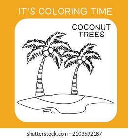 Coloring summer items worksheet page. Educational printable coloring worksheet. Coloring game for preschool children. Black and white vector illustration. Motor skills education.