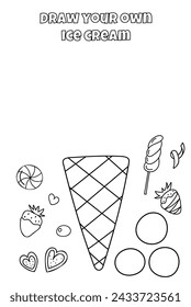 Coloring Task - Draw Your Own Ice Cream For Children'S Creativity, Is An Engaging Activity For Kids