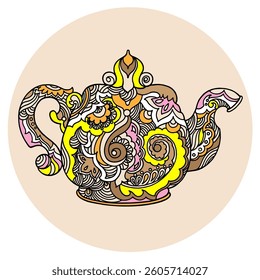 Coloring Teapot - bright vector illustratuon for logo printing T-shirt 