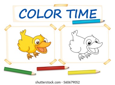 Coloring template with cute duck illustration