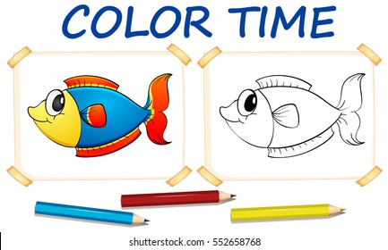Coloring template with cute fish illustration