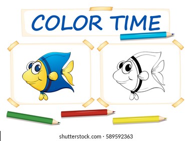Plantilla de color para la ilustración de peces lindos