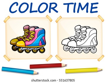 Coloring template with rollerskates illustration