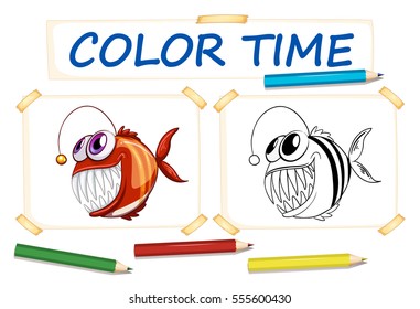 Coloring template with ugly fish illustration