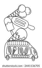 Coloring With Thick Lines For The Children, Ice Cream Van Coloring Page