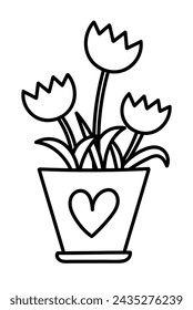 Coloring With Thick Lines For The Smallest Ones, Flowers In A Pot Coloring Page
