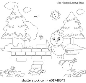 Coloring three little pigs 7: working at the bricks house