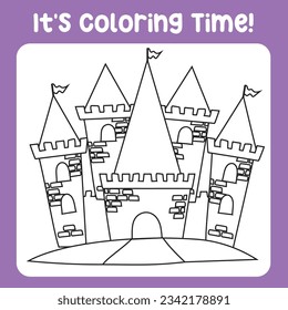 Es tiempo de colorear un cuento de hadas castillo medieval del reino blanco y negro un lindo reino de monarca de fantasía del contorno del Vector. Medieval el castillo del reino en vector. 