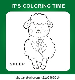 It’s coloring time worksheet. Coloring animals for children. Educational printable worksheet. Black and white vector illustration.
