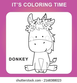 Es una hoja de cálculo de tiempo para colorear. Colores de animales para los niños. Hoja de cálculo imprimible educativa. Ilustración vectorial en blanco y negro.
