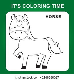It’s coloring time worksheet. Coloring animals for children. Educational printable worksheet. Black and white vector illustration.