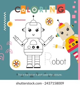 Coloring and tracing page printable for kids. Preschool drawing games for Activity book. Vector illustration. Square format
