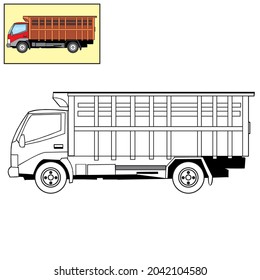 coloring truck black and white vector drawing
