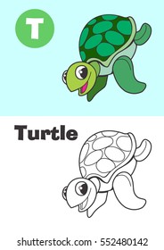 Coloring Turtle For Children. Illustration For Children. Get To Know the Animals