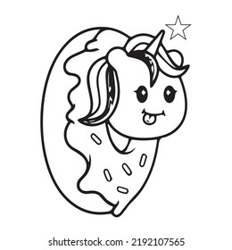 Coloring unicorn cartoon and donut Art illustration