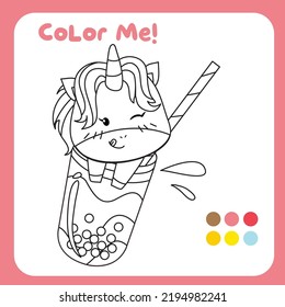 Coloring unicorn worksheet for children. Educational printable worksheet. Motor skills for children. Vector illustrations. 