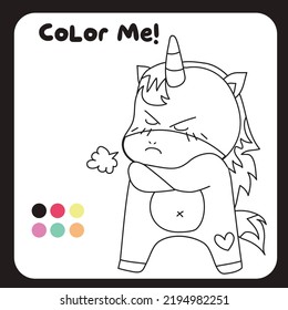 Coloring unicorn worksheet for children. Educational printable worksheet. Motor skills for children. Vector illustrations. 