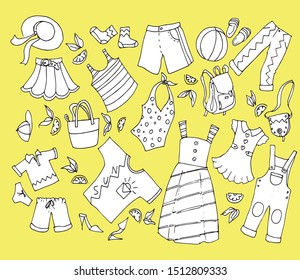 Coloring vacation summer set on a yellow background