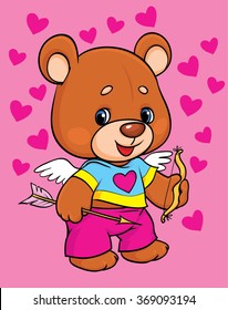 Coloring. Valentine. Cupid Bear.