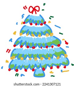 coloring various lagom firs with hatching scribble style. Hand-drawn Christmas trees with toys. ink element for cards, stamps, banners and your creativity