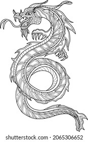 Coloring vector beautiful dragon.  Coloring book for adults.  Antistress and relaxation