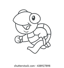Coloring Vector illustration of Cartoon Turtle. Character Line art Drawing