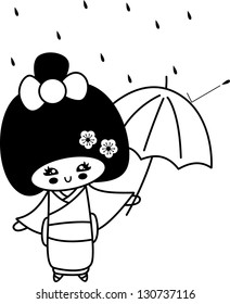 Coloring vector, Japanese girls in kimonos