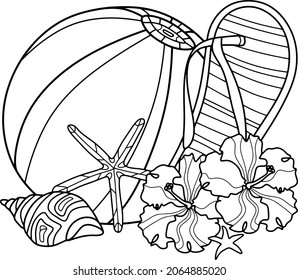 Coloring vector page for adults and children. Summer set.	