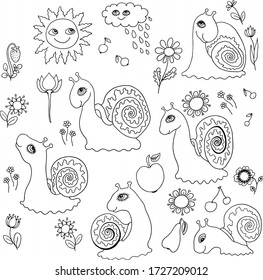  coloring vector set collection of snail and flowers 
