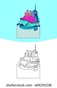 Coloring Vehicle For Children. Transportation Illustration for kids. Ship vector