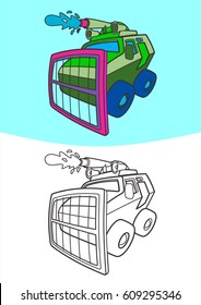 Coloring Vehicle For Children. Transportation Illustration for kids. Water canon car vector