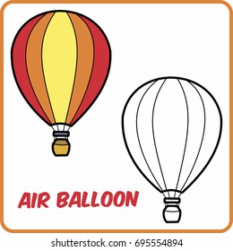 coloring vehicle. coloring transportation for children.cartoon illustration. air balloon 