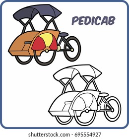 coloring vehicle. coloring transportation for children.cartoon illustration. pedicab
