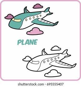 coloring vehicle. coloring transportation for children.cartoon illustration. plane