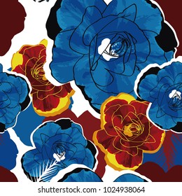 Coloring vintage floral roses in pattern texture.