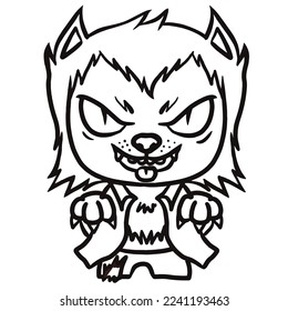 Colorante Caricatura de Werewolf Halloween Vector Sticker Charecter
En el folclore, un hombre lobo, u ocasionalmente un lintropo, es un humano con la capacidad de dar forma a un lobo