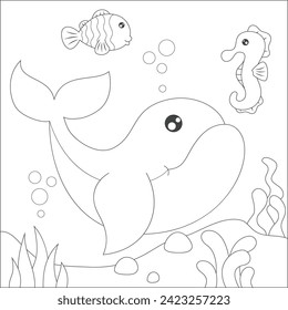 coloring whale and friend for kids activity