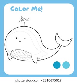 Coloring a whale the sea animal . Sea animals coloring book. Coloring activity for children. Printable educational printable coloring worksheet. Vector illustration file.