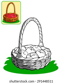 Coloring a wicker basket with apples