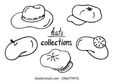 Coloring of winter hats. Developmental tasks for children. Coloring book isolated on white background. Vector illustration