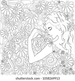 coloring with a woman and grapes
