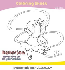 Colorando la hoja de cálculo para niños. Hoja didáctica imprimible. Tema unicornio. Ilustraciones vectoriales.